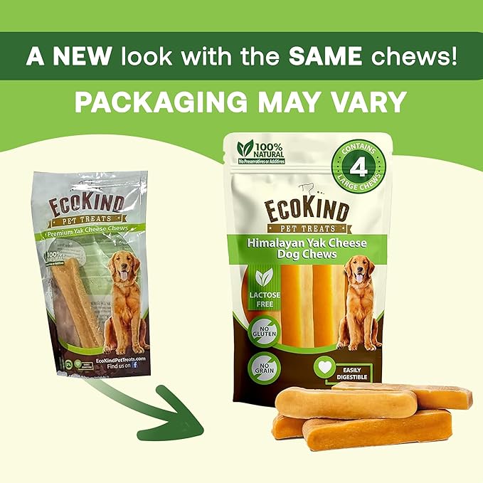 EcoKind Premium Gold Yak Cheese Himalayan Dog Chews, Dog Treats Large Breed, All Natural, High Protein, for Aggressive Chewers, Large - 8+ Chews (2 lb)