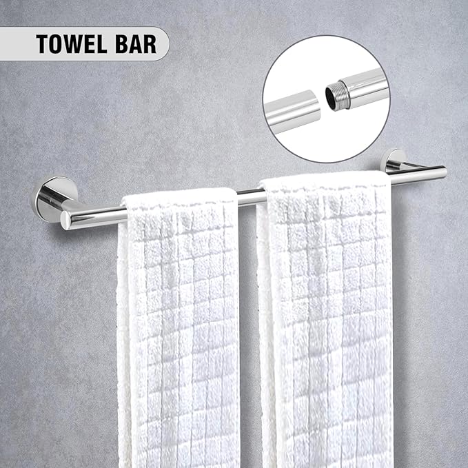 5-Piece Towel Racks for Bathroom, Stainless Steel Bathroom Accessories Set, Bathroom Towel Holder Wall Mounted, Sturdy Bath Towel Bar Set Bathroom Hardware Set (Chrome, 2 Pillar Paper Holder)