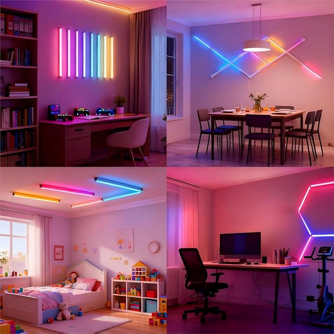 Smart WiFi Wall Light, DIY Geometry Splicing Gaming Lights Compatible with Alexa and Google Assistant, Music Sync & Voice Control, LED Wall Lights for Home Decor & Game Room, Bedroom (9 Lines, White)