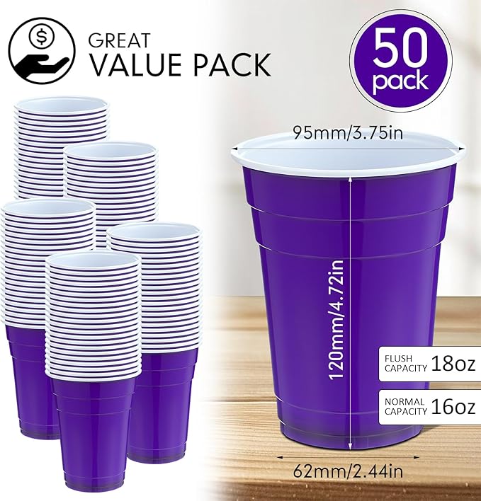 Mimorou Puple 200 Pack 16 oz Disposable Plastic Cups Bulk, Party Plastic Cups for Parties Stackable Beverage Drinking Tumbler Heavy Duty for Events Picnics and BBQ Wedding Birthday Baby Shower