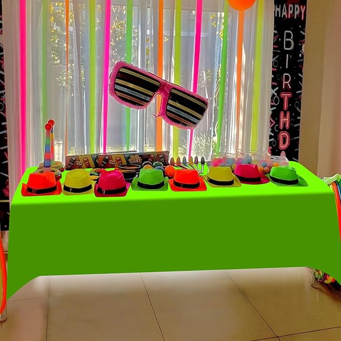 12 Pack Neon Table Cloths Party Decorations, Pink Orange Yellow Green Blue Purple Glow in The Dark Plastic Tablecloth, Disposable Rainbow Table Cover for Glow in Dark Neon Party Supplies Decorations