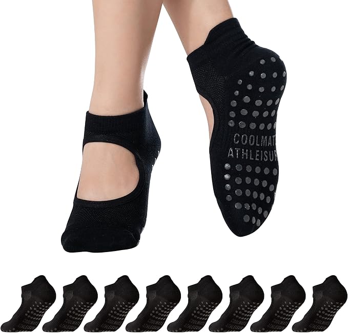 CoolMate Pilates Socks with Grips for Women, Yoga Socks, Crew Non Slip Women for Barre, Pilates Gifts