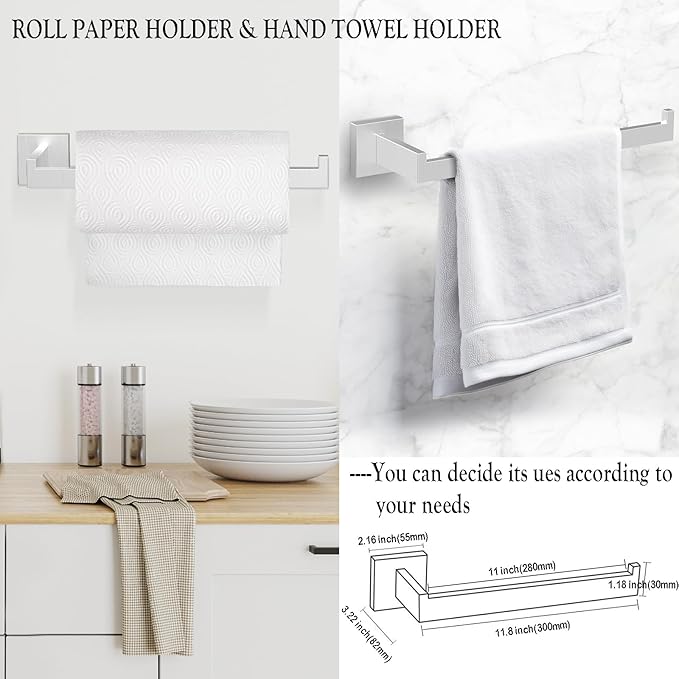 BOZWELL 5 Piece Brushed Nickel Stainless Steel Towel Bar Set, 23.6 inch Square Bathroom Hardware Accessories Set,Wall Mounted Towel Racks for Bathroom with TP