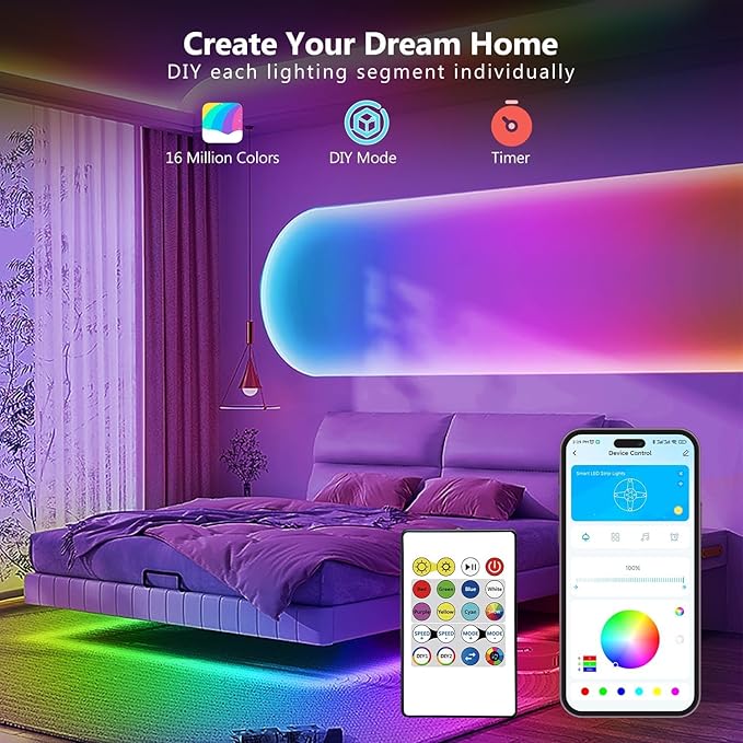 GUPUP 16.4ft COB RGB Smart IC LED Strip Lights,Addressable Color Chasing Strip Light, 24V 2880 LEDs Multicolor Flexible Tape Lighting Kit with APP Control &Music Mode, for TV,Bedroom,Party Decoration