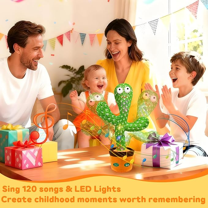 Christmas Dancing Talking Cactus Toy Mimics Back, Cactus Baby Toy Singing Mimicking Repeating Recording, Silly Sunny The Cactus Gift Yarn Bag Wrapped with 3xAA Battery (Volume Adjustment)