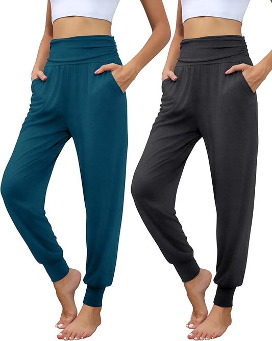 2 Pack Women's Yoga Joggers, Cozy Sweatpants with Pockets Casual Loose Comfy High Waisted Lounge Pants