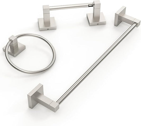 RUACQ 3 Pieces Bathroom Hardware Set, SUS 304 Stainless Steel Toilet Paper Holder, Towel Ring, 18-inch Towel Bar Set, Wall Mounted, Heavy Duty(Brushed Nickel)