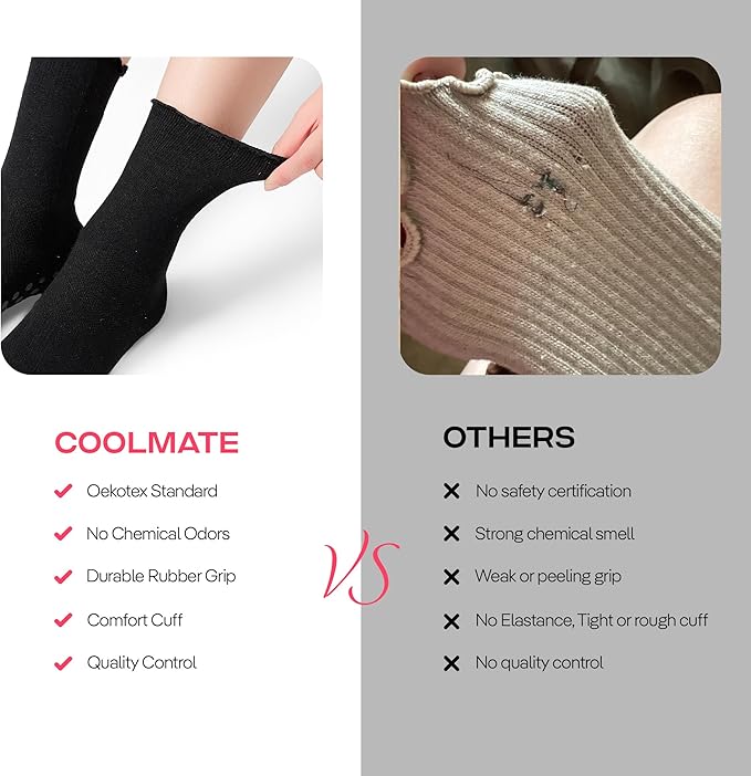 CoolMate Pilates Socks with Grips for Women, Yoga Socks, Crew Non Slip Women for Barre, Pilates Gifts