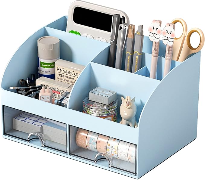 Desk Organizer with Drawers – Plastic Desktop Storage Organizer