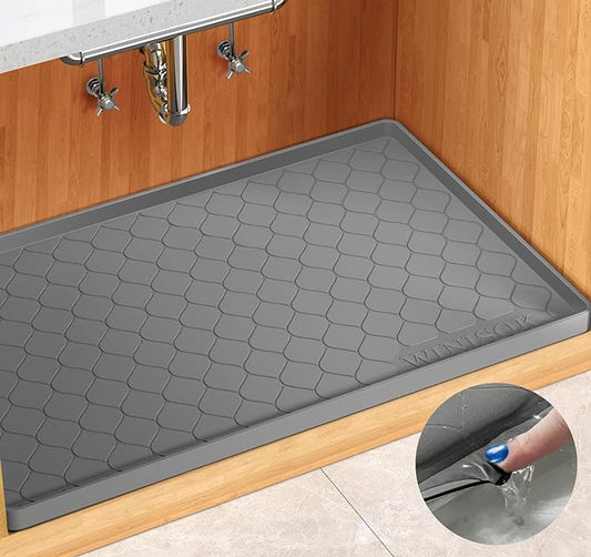 Silicone Under Sink Mat 28" x 22", kitchen Essentials and Gadgets, Shelf liner and Cabinet Protector, Home Organizers and Storage, Waterproof Bathroom Tray