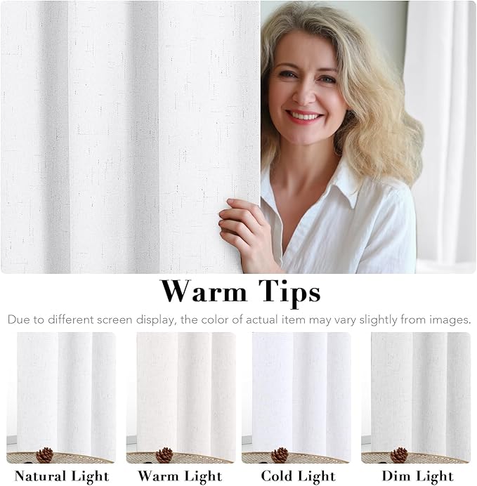 H.VERSAILTEX 100% Blackout Curtains for Bedroom Thermal Insulated Linen Textured Curtains Heat and Full Light Blocking Drapes Living Room Curtains 2 Panel Sets, 52x45 - Inch, Pure White