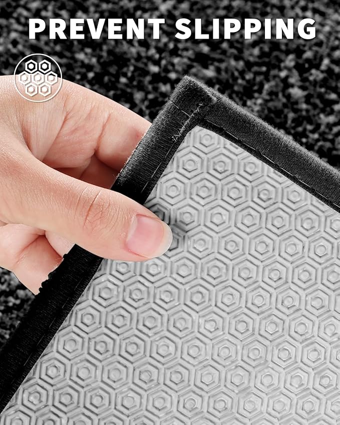 Yimobra Long Bathroom Rug Non Slip Washable, Soft Absorbent Microfiber Bath Mat, Dual-Tone Decor Rug with Rubber Backing for Bathroom Floor,Tub and Shower,47x24,Home Essentials,Black and White