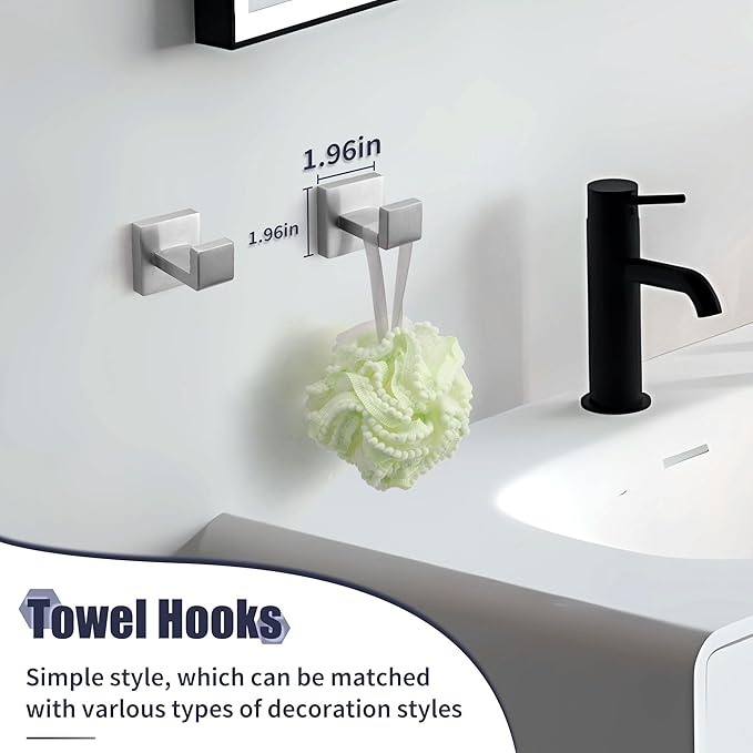 Bathroom Hardware Set Brushed Nickel 5-Pieces Bathroom Towel Rack SUS304 Stainless Steel Bath Towel Bar Set, Towel Racks Wall Mounted.