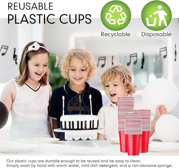 Mimorou Red 200 Pack 16 oz Disposable Plastic Cups Bulk, Party Plastic Cups for Parties Stackable Beverage Drinking Tumbler Heavy Duty for Events Picnics and BBQ Wedding Birthday Baby Shower