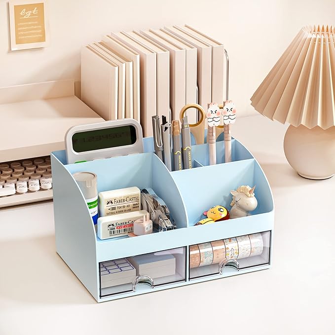 Desk Organizer with Drawers – Plastic Desktop Storage Organizer