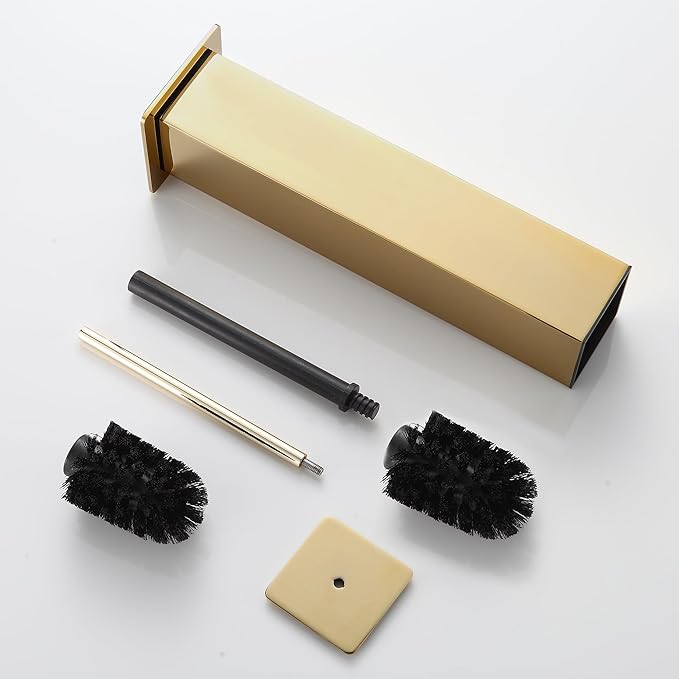 Gold Toilet Brush with Holder 304 Stainless Steel Toilet Bowl Brush, Square Bathroom Cleaner Brush