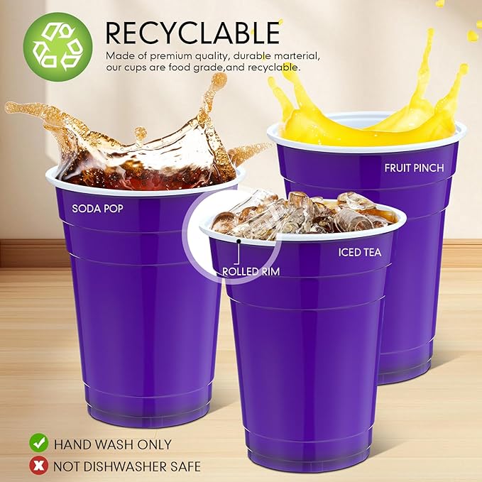 Mimorou Puple 200 Pack 16 oz Disposable Plastic Cups Bulk, Party Plastic Cups for Parties Stackable Beverage Drinking Tumbler Heavy Duty for Events Picnics and BBQ Wedding Birthday Baby Shower