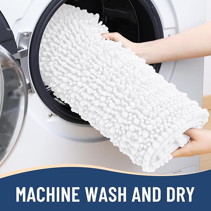 Arotive Luxury Chenille Bathroom Rug Mat, Extra Soft Thick Absorbent Shaggy Bath Rugs, Non-Slip Machine Wash Dry, Plush Bath Mats for Bathroom, Shower and Tub, 36x24, White