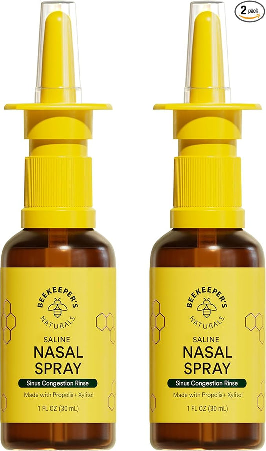 Beekeeper's Naturals Nasal Spray for Adults with Propolis, Xylitol & Saline, Clears Nasal Congestion, Moisturizes Sinus Canal, & Decongest Sinus Cavities, 1 fl oz(Pack of 2)