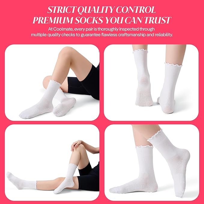 CoolMate Pilates Socks with Grips for Women, Yoga Socks, Crew Non Slip Women for Barre, Pilates Gifts