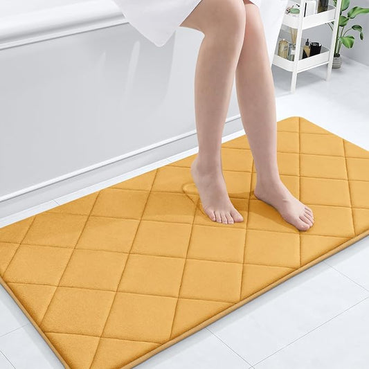 OLANLY Memory Foam Bath Mat 44x24, Ultra Soft and Absorbent Bathroom Rugs, Machine Washable, Comfortable Bath Carpet for Bathroom Floor, Tub and Shower, Yellow