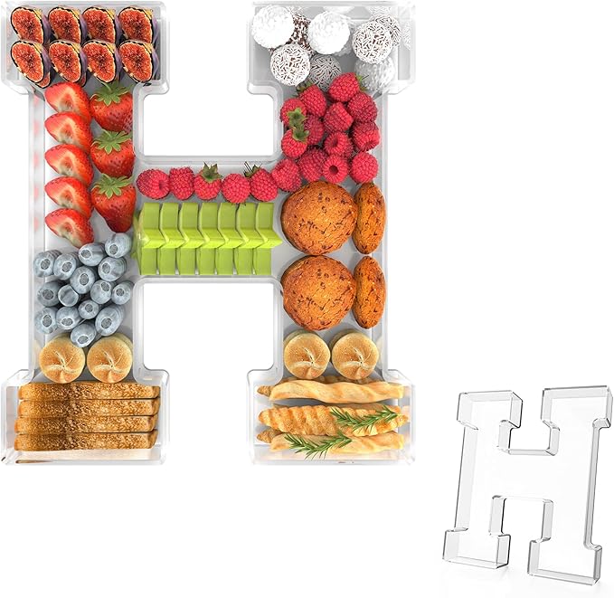 13.8" Acrylic Letter Charcuterie Tray, Charcuterie Letters Fillable Box for Food, Reusable Serving Cake Candy Dish Display Tray for Birthday Anniversary Party Decoration (Letter H)