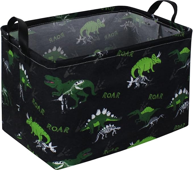 Kids Dinosaur Storage Basket with Handles – Foldable Toy Organizer Bin