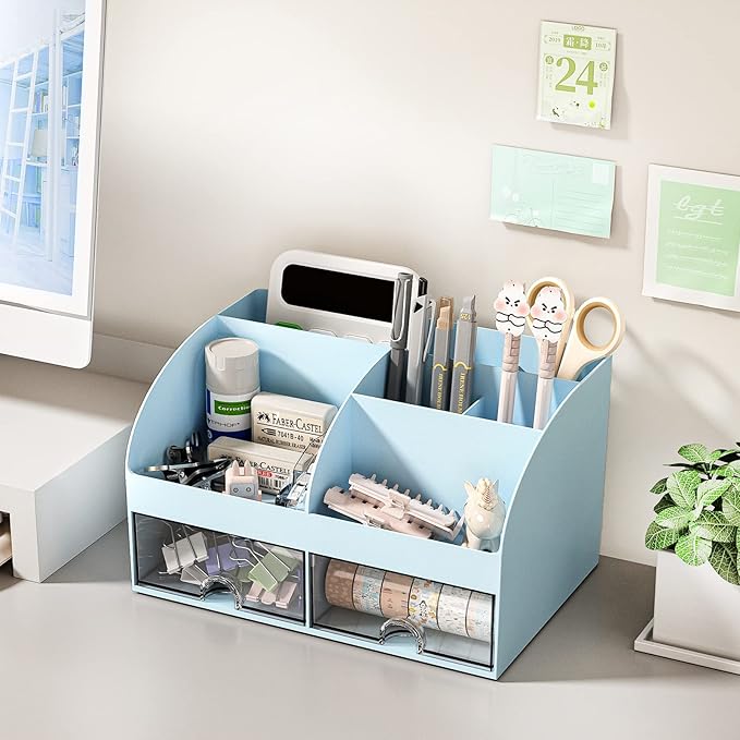 Desk Organizer with Drawers – Plastic Desktop Storage Organizer