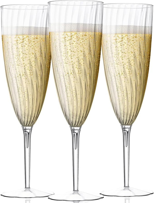 Clear Plastic Champagne Glasses, Hard Disposable Plastic Champagne Flute Ideal for Party Wedding Toasting Drinking Wine (6-OZ 16 Count)