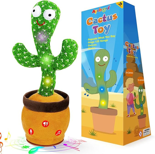Ayeboovi Baby Toys Dancing Talking Cactus, Volume Adjustable Mimicking Recording Cactus Toy Repeats What You Say, Toddler Toys Singing Cactus with 120 Songs, Tummy Time Toys for Kids Boys Girls