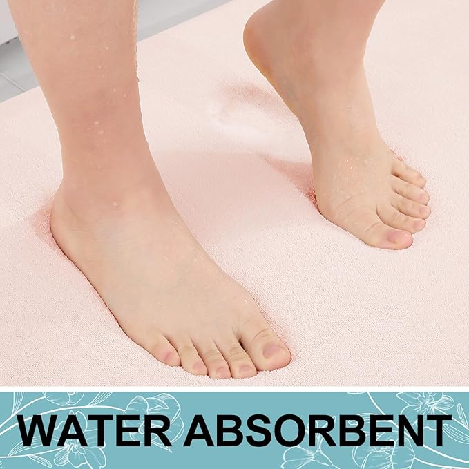 Smiry Memory Foam Bath Mat 59x24, Extra Soft and Absorbent Bathroom Mats, Non Slip Washable Carpet for Floor, Shower and Tub, Pink