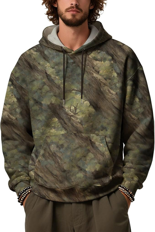 Mens Camo Hoodies Maple Leaf Graphic Camouflage Pullover Sweatshirts Hooded Fleece Casual Hunting Fall Outfits