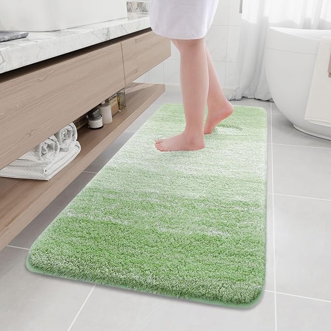 Arotive Microfiber Bathroom Rugs, Shaggy Soft and Absorbent Bath Rug, Non-Slip, Thick Plush Machine Washable Dry Bath Mats for Bathroom, Tub and Shower, 59x24, Sage Green, Rectangular