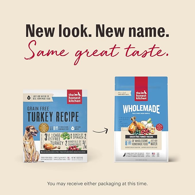 The Honest Kitchen Human Grade Wholemade™ Dehydrated Grain Free Turkey Dog Food - Complete & Balanced Meal or Topper - 2 lb Bag