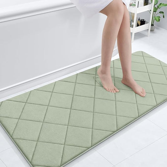 OLANLY Memory Foam Bath Mat 70x24, Ultra Soft and Absorbent Bathroom Rugs, Machine Washable, Comfortable Bath Carpet for Bathroom Floor, Tub and Shower, Sage Green