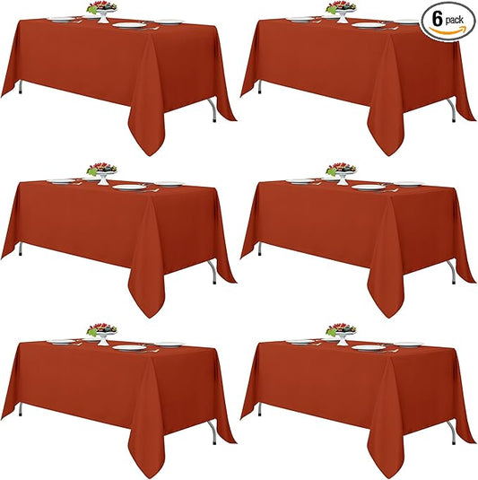 Fitable Rust Rectangle Tablecloths for 6 Foot Tables, 6 Pack - 70 x 108 Inches - Stain Resistant and Washable Fall Table Clothes, Polyester Fabric Table Covers for Wedding, Party, Banquet, Buffect