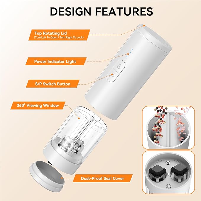 Electric Salt & Pepper Grinder Set – USB Rechargeable Automatic Spice Mill (2-in-1)