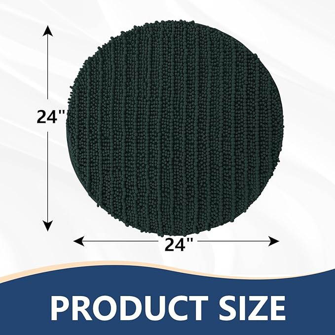 Arotive Luxury Round Chenille Bathroom Rug Mat, Extra Soft Thick Absorbent Shaggy Bath Rugs, Non-Slip Machine Wash Dry Plush Bath Mats for Bathroom, Shower and Tub, 24x24, Dark Green