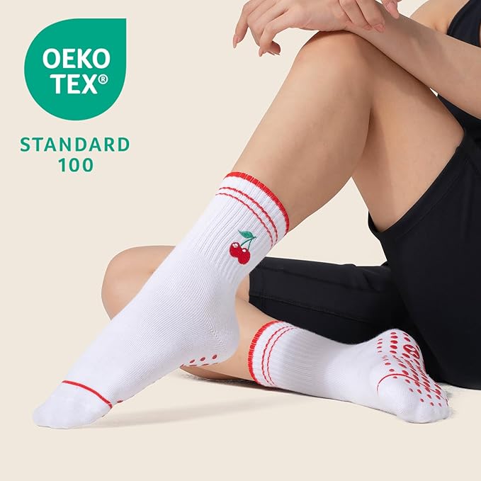 CoolMate Pilates Socks with Grips for Women, Yoga Socks, Crew Non Slip Women for Barre, Pilates Gifts