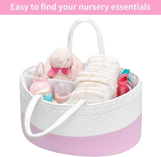 ABenkle Boho Chic Diaper Caddy Organizer, Cotton Rope Nursery Baby Basket, Changing Table Organizer for Baby Diaper Storage, Unisex