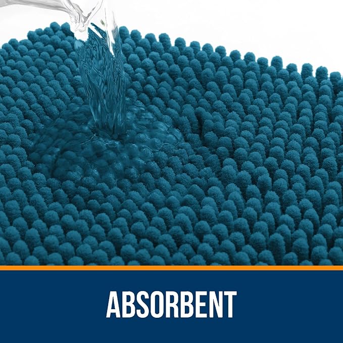 OLANLY Bathroom Rugs Sets 3 Piece, Soft Absorbent Chenille Bath Mats and U-Shaped Contour Toilet Rug, Quick Dry, Home Decor Accessories, Bath Mat Set for Floor (47"x20"+24"x16"+24"x20", Peacock Blue)