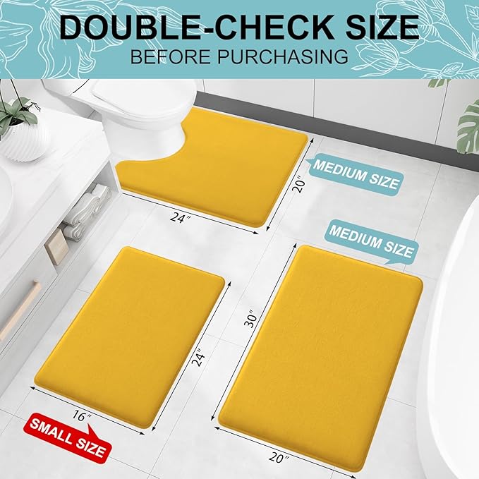 Smiry Memory Foam Bath Mat 59x20, Extra Soft and Absorbent Bathroom Mats, Non Slip Washable Carpet for Floor, Shower and Tub, Yellow