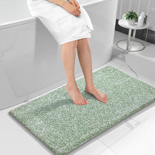 Yimobra Long Bathroom Rug Non Slip Washable, Soft Absorbent Microfiber Bath Mat, Dual-Tone Decor Rug with Rubber Backing for Bathroom Floor,Tub and Shower,47x24,Home Essentials,Green and White