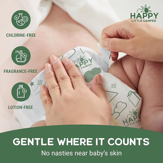 Happy Little Camper Super Saver Diapers, Size 5, 100 Count | Budget-Friendly Disposable Baby Diapers for Sensitive Skin | Hypoallergenic, Fragrance-Free, Ultra Absorbent
