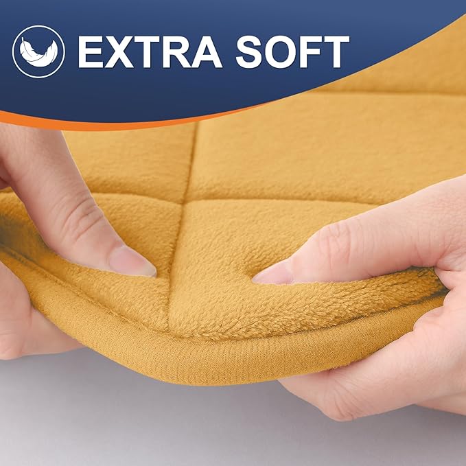 OLANLY Memory Foam Bath Mat 44x24, Ultra Soft and Absorbent Bathroom Rugs, Machine Washable, Comfortable Bath Carpet for Bathroom Floor, Tub and Shower, Yellow
