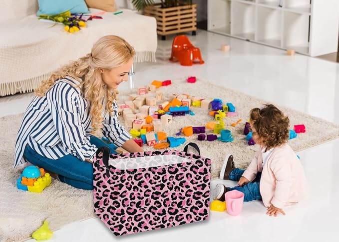 Pink Leopard Kids Storage Basket – Toy Organizer Bin