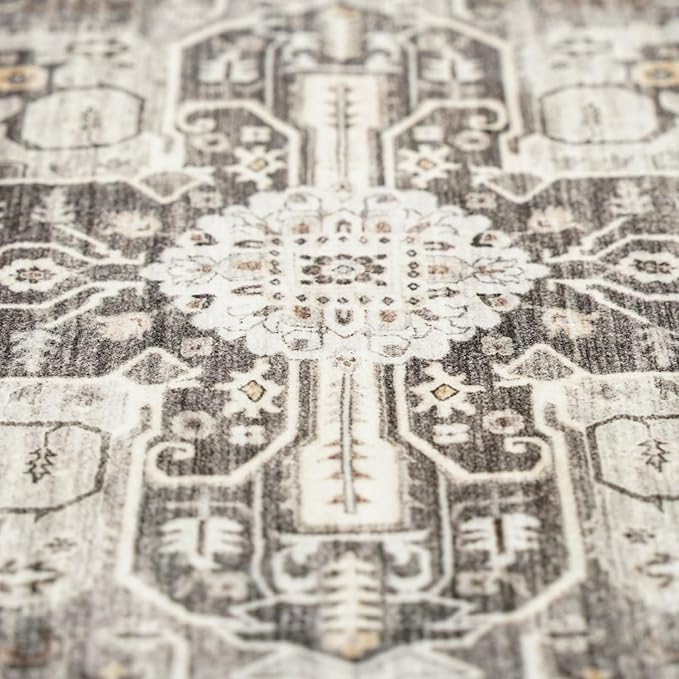 RUUGME Washable 5x7 Area Rugs - Large Rugs for Living Room Stain Resistant Carpet Vintage Rugs for Bedroom with Non Slip Backing Home Decor Floor Decoration Mat (5x7 Grey)