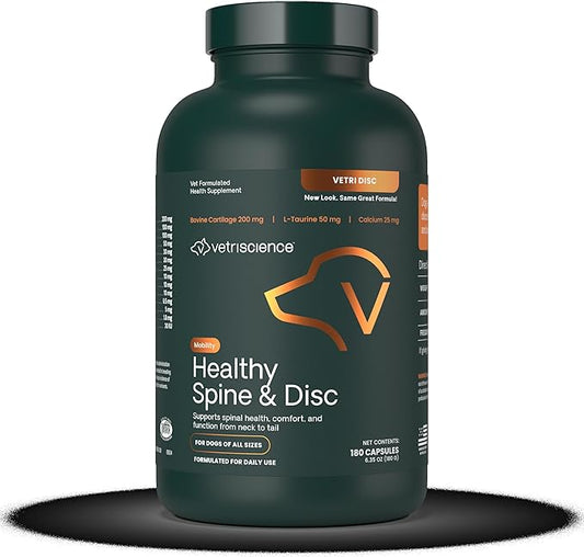 VetriScience Healthy Spine & Disc Easy-Open Capsules, Back and Spinal Support Chondroitin and Taurine Supplement for Dogs, Perfect for Dachshunds, Corgis, Frenchies, Basset Hounds & More, 180 Count