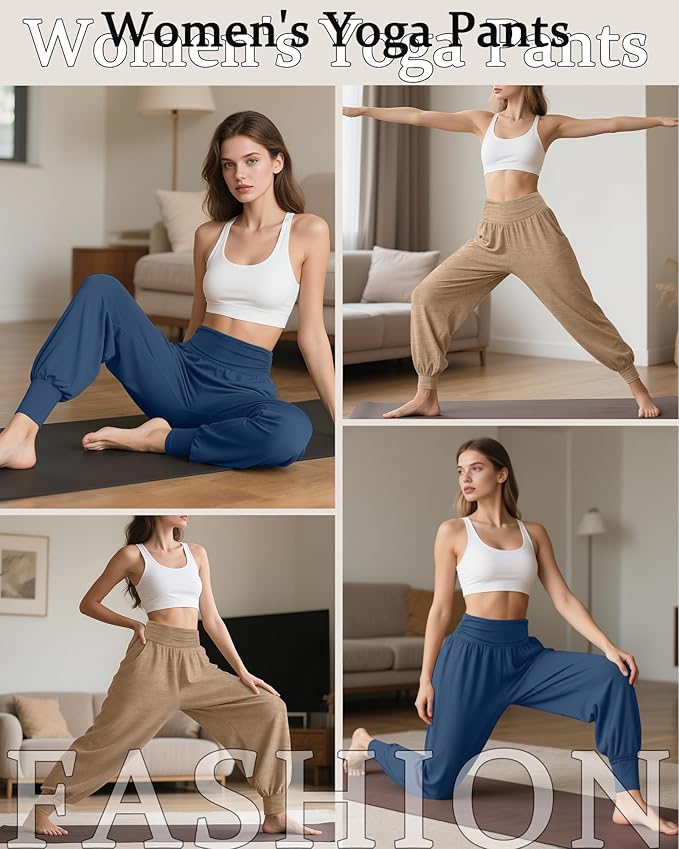 2 Pack Women's Yoga Joggers, Cozy Sweatpants with Pockets Casual Loose Comfy High Waisted Lounge Pants