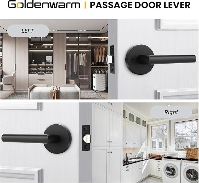 Goldenwarm Black Door Handles Interior, Matte Black Closet Door Handle Indoor, Black Passage Door Lever for Hall and Closet, Zinc Alloy, 1 Pack
